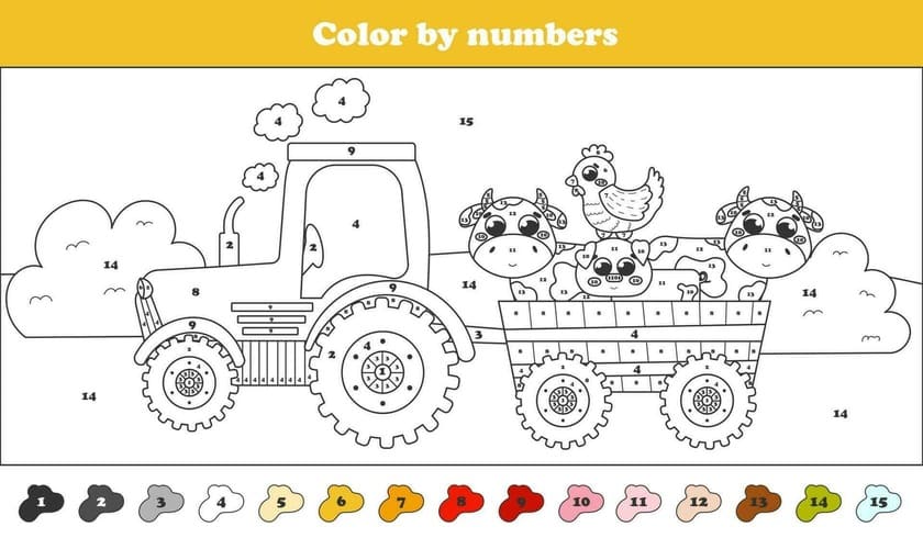 Tracteur et animaux de la ferme Coloriage Magique
