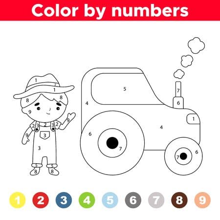 Tracteur et le garçon Coloriage Magique
