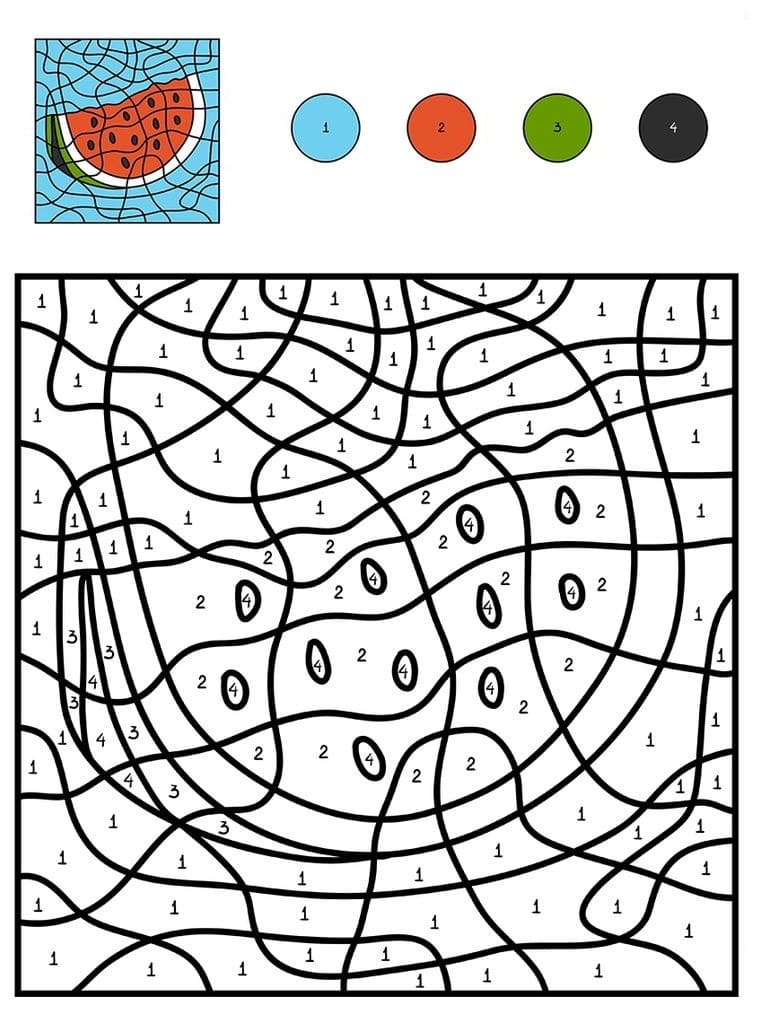 Tranche de pastèque Coloriage magique
