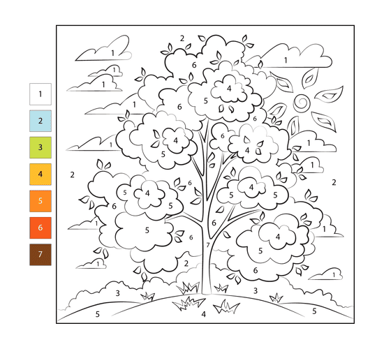 Arbre en automne Coloriage Magique