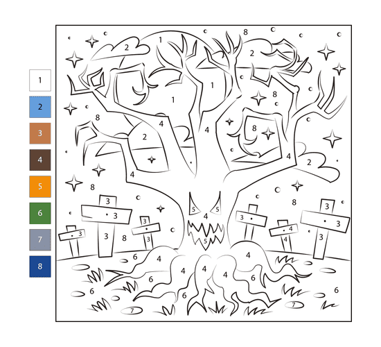 Arbre hanté Coloriage Magique