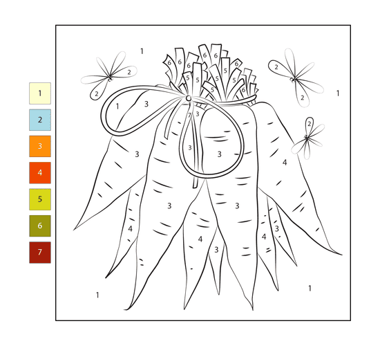 Carottes et libellules Coloriage Magique
