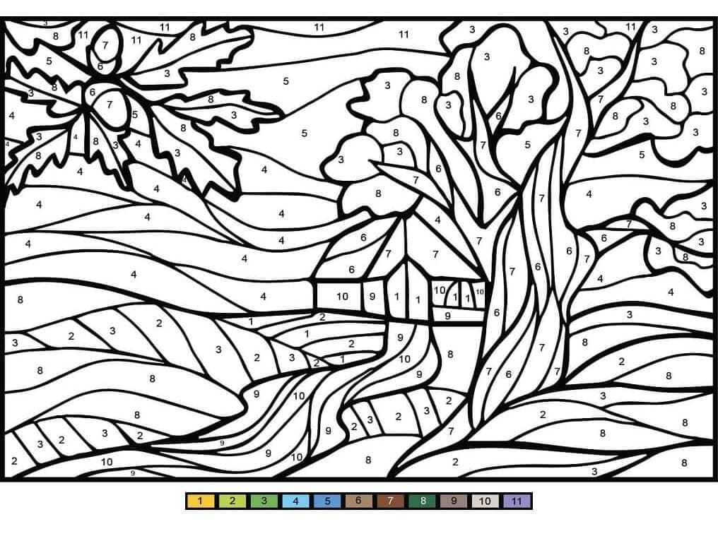 Maison et arbre Coloriage Magique
