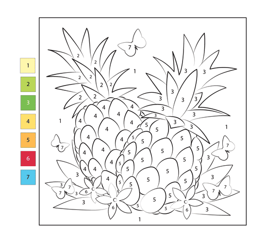 Ananas avec papillons Coloriage Magique