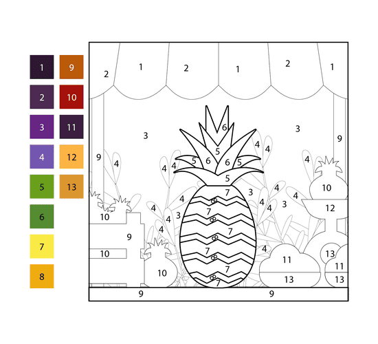 Ananas à vendre Coloriage Magique