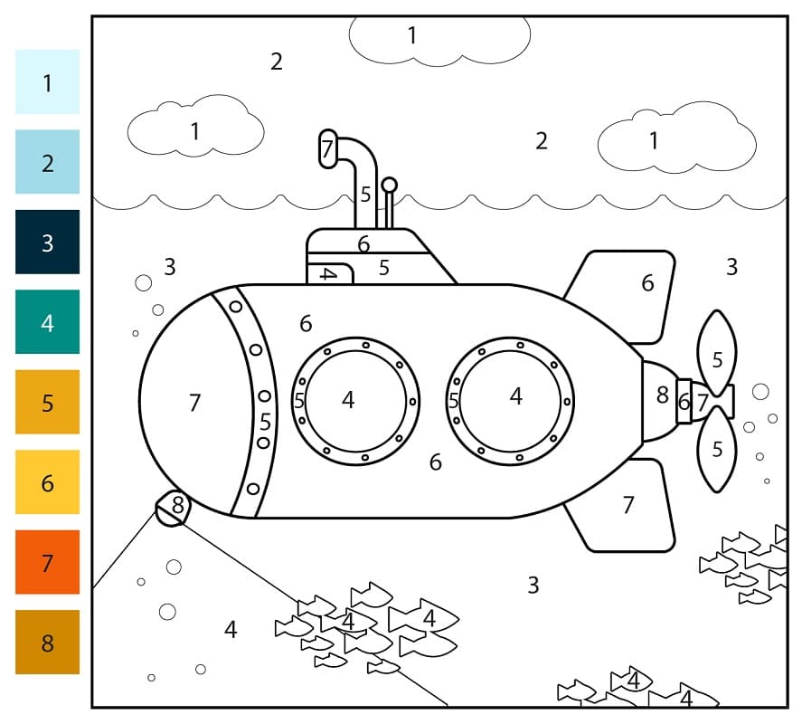 Sous-marin cool Coloriage Magique