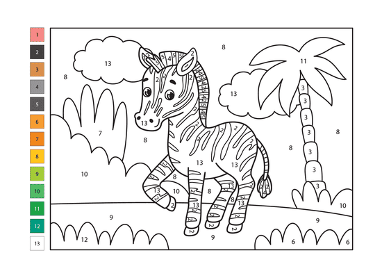 Zèbre dans la nature Coloriage Magique