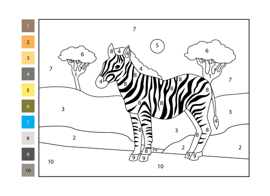 Zèbre dans le pré Coloriage Magique
