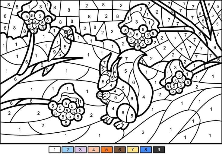 Coloriage Magique Écureuil mangeant des fruits coloriage magique CE2