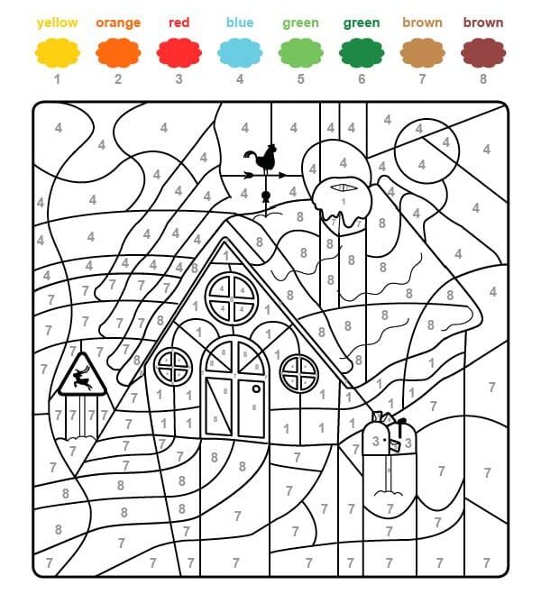 Coloriage Magique La maison d’hiver coloriage magique CE2