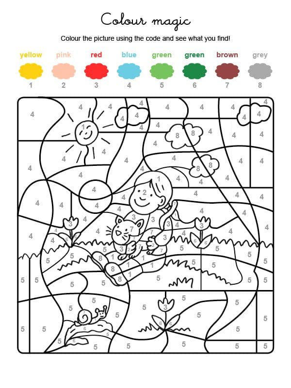 Coloriage Magique Le petit fille et la chat coloriage magique CE2