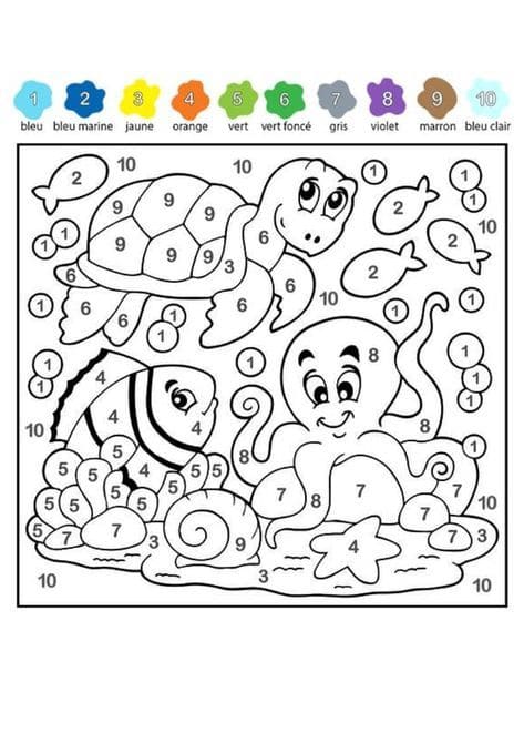 Coloriage Magique Qu’y a-t-il sous la mer coloriage magique CE2