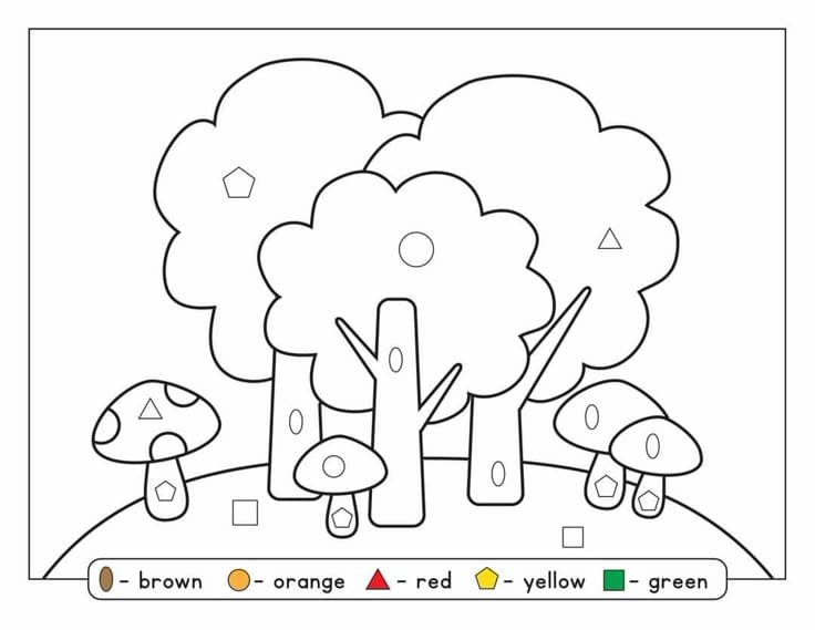 Coloriage Magique Arbres couleur par formes