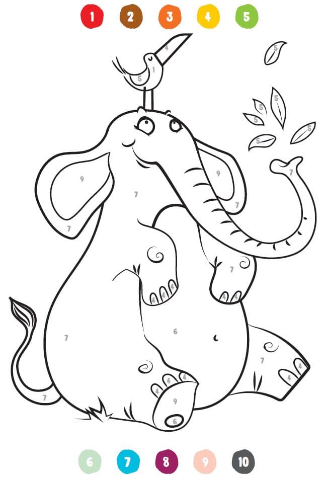 Coloriage Magique Éléphant et oiseau coloriage magique GS