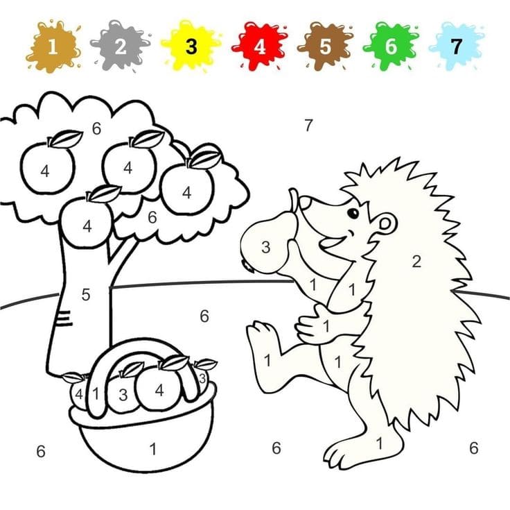 Coloriage Magique Hérisson et pomme coloriage magique GS
