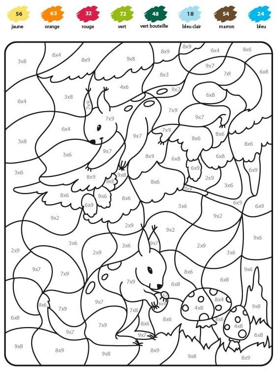 Les écureuils multiplication coloriage magique CM1