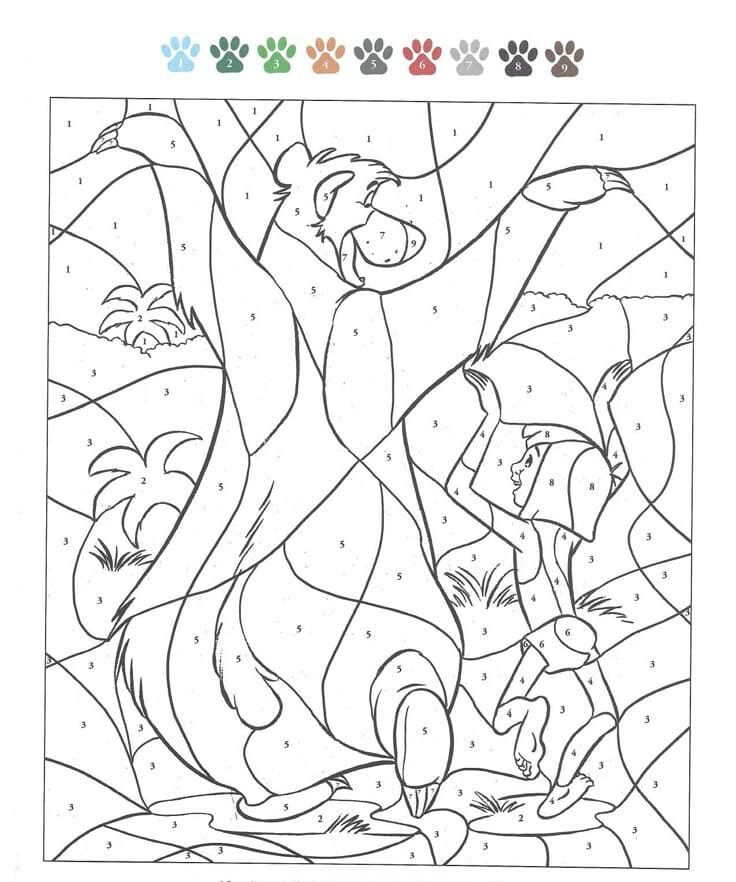 Mogli et Balu coloriage magique CM2