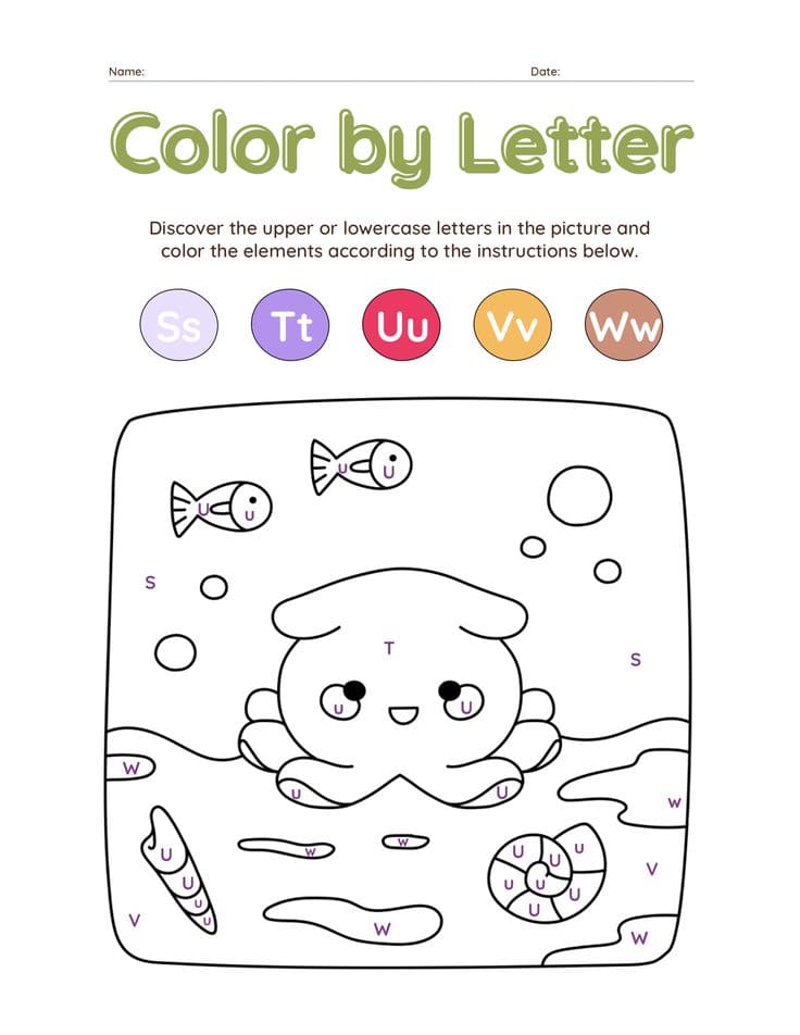 Coloriage Magique Poulpe adorable colorier par lettres