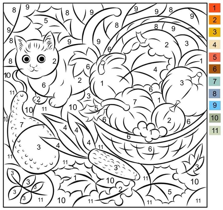 chat et fruits coloriage magique CM2