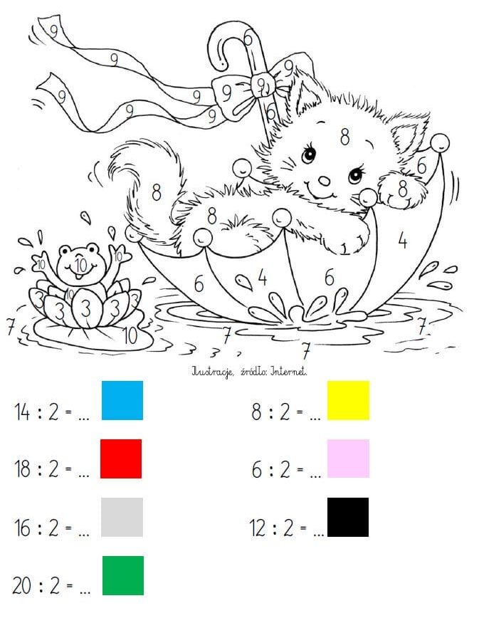 chat mignon division coloriage magique CM1