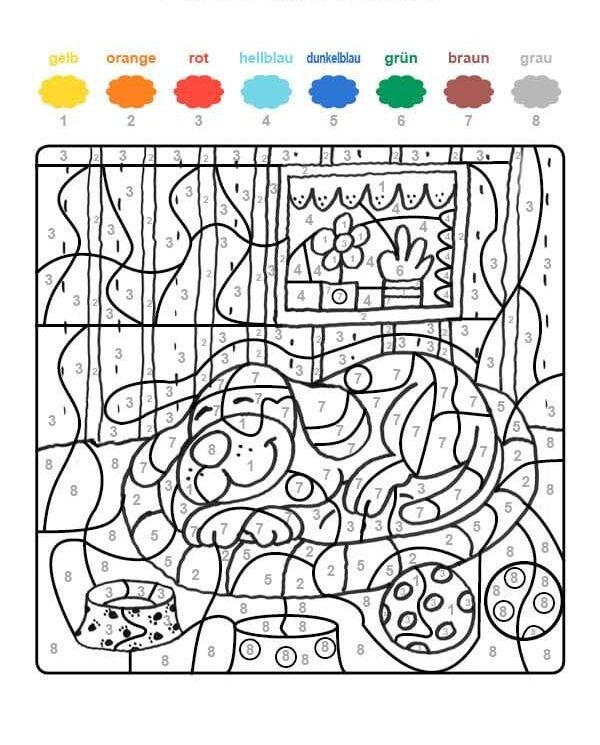 chien qui dort coloriage magique CM1