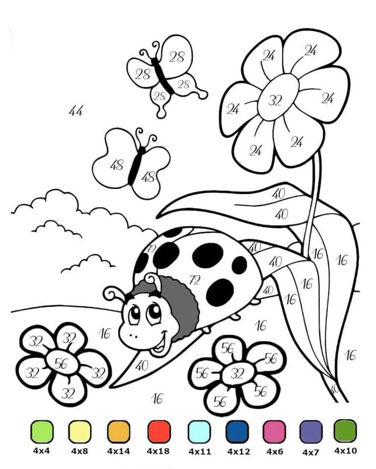 coccinelle et fleurs multiplication coloriage magique CM1