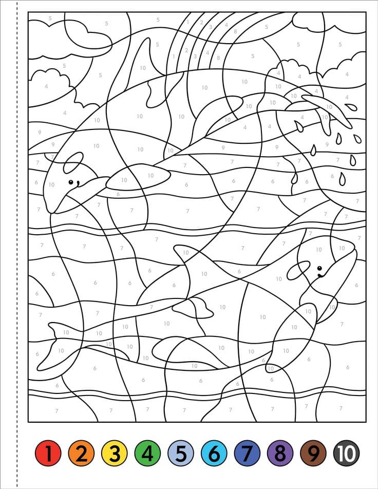 deux dauphins coloriage magique CM2