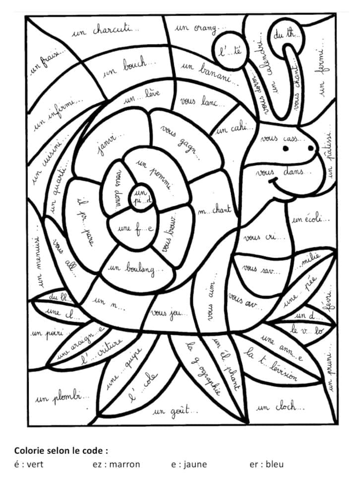 escargot adorable coloriage magique CM1