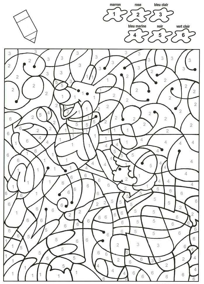 garçon et chien coloriage magique CM2