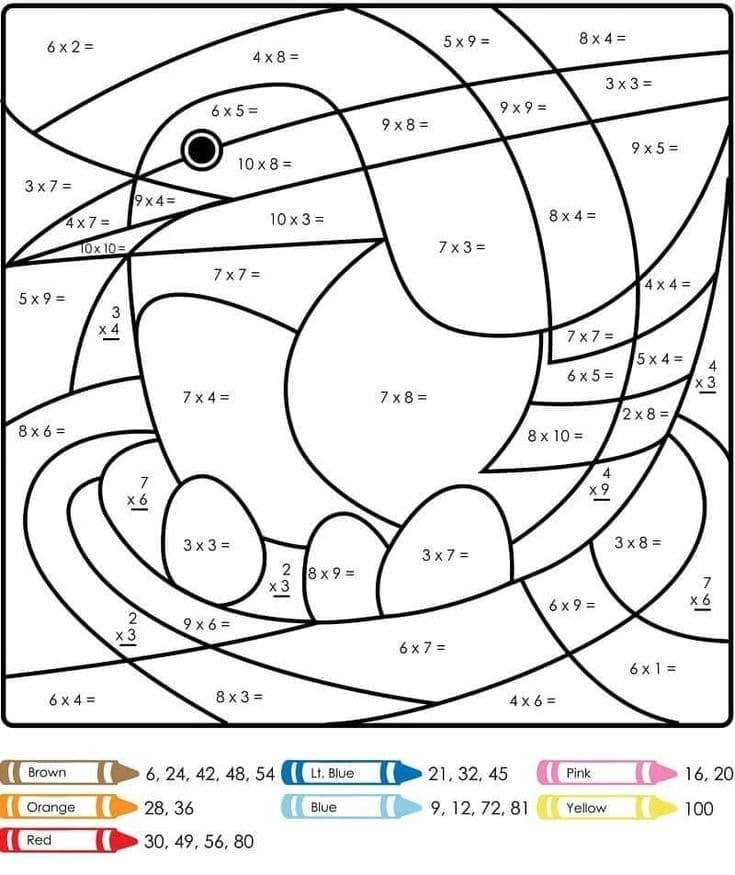 nid d'oiseau multiplication coloriage magique CM1