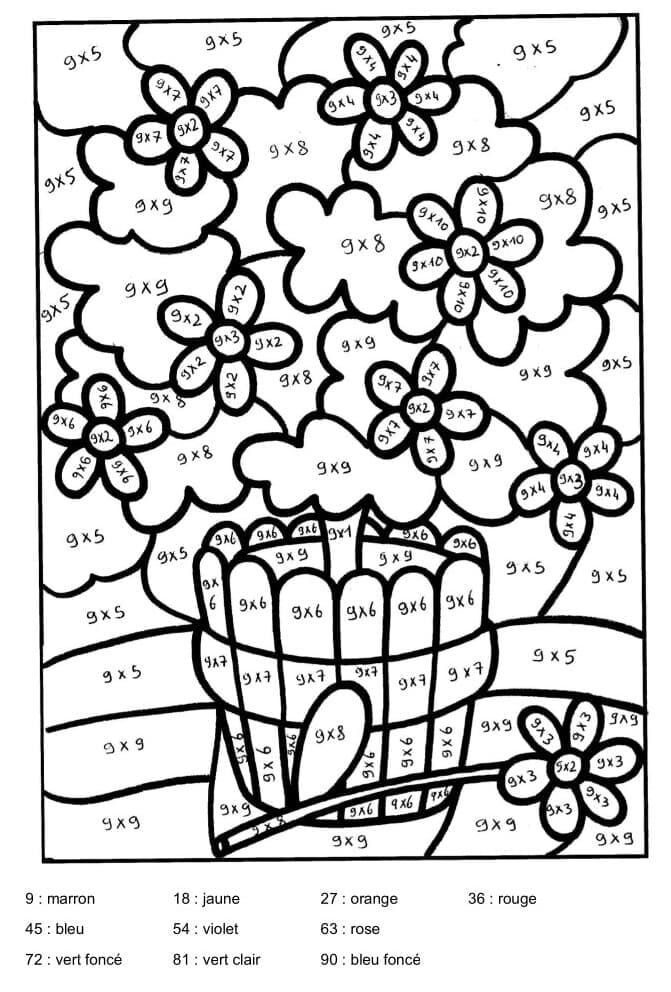 pot de fleurs coloriage magique CM1