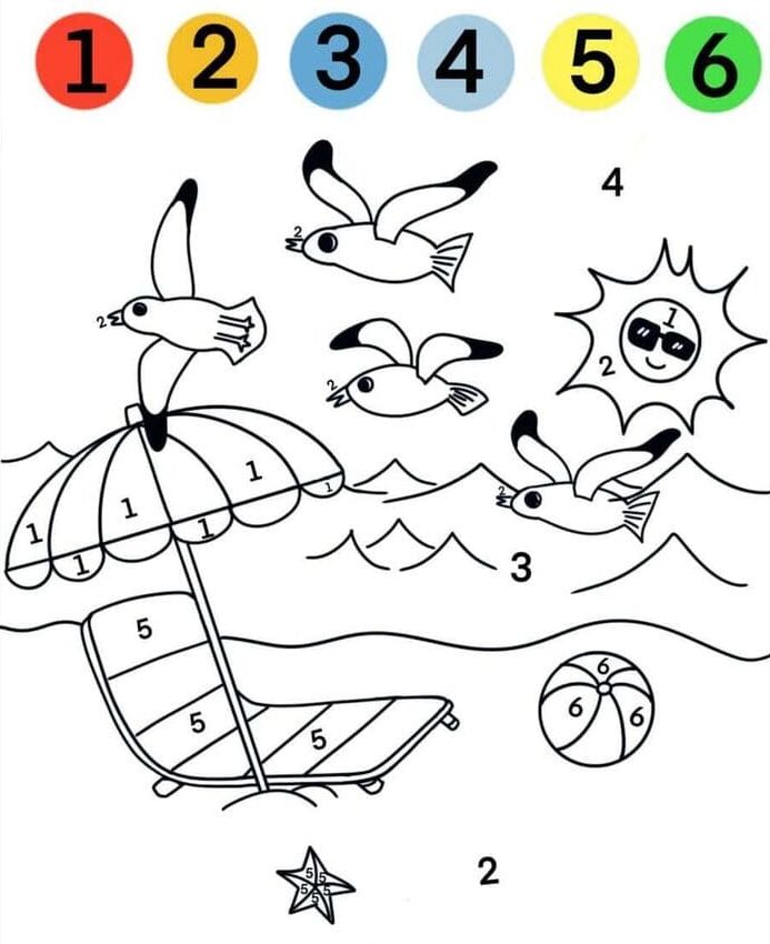 sur la plage coloriage magique MS