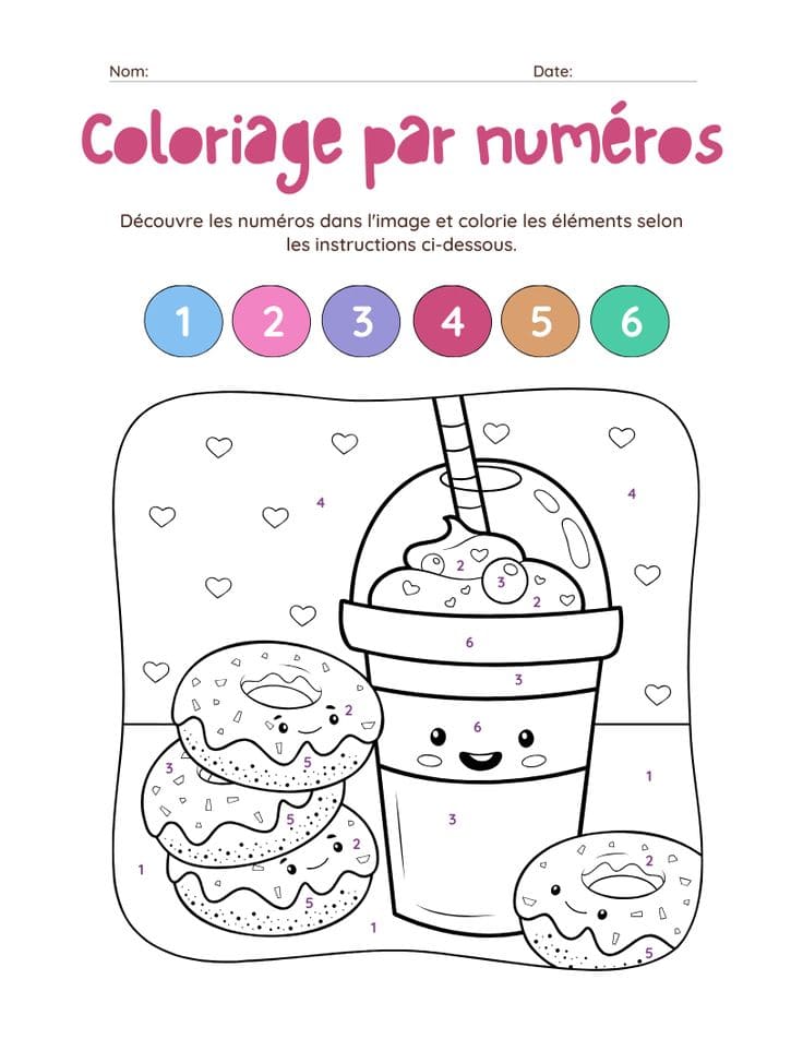 thé au lait et beignets coloriage magique MS