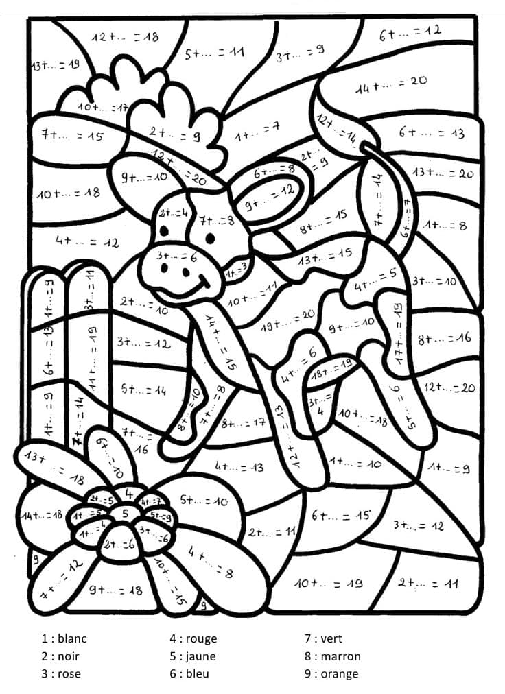 vache à la ferme coloriage magique CM1