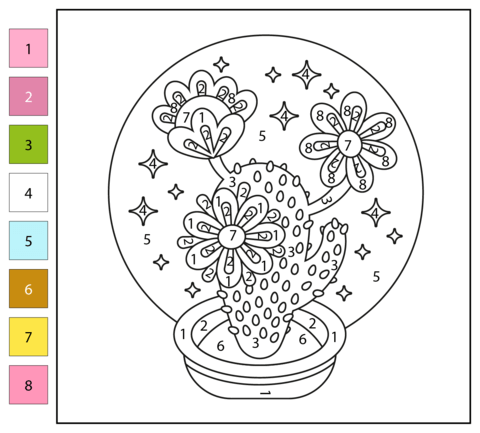 Cactus avec des fleurs Coloriage Magique