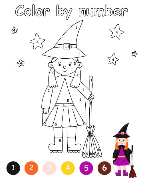 Adorable Sorcière Coloriage Magique