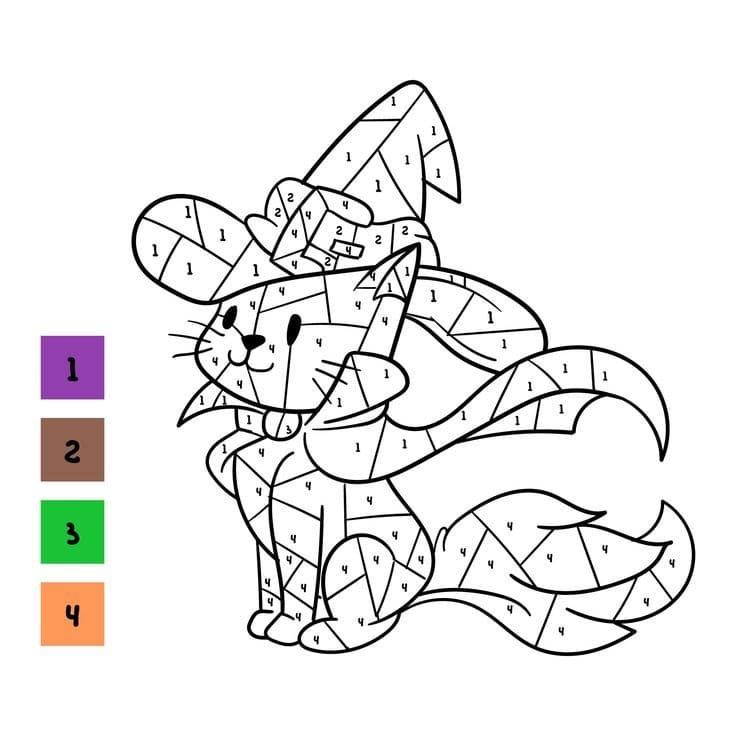 Chat Sorcière Coloriage Magique