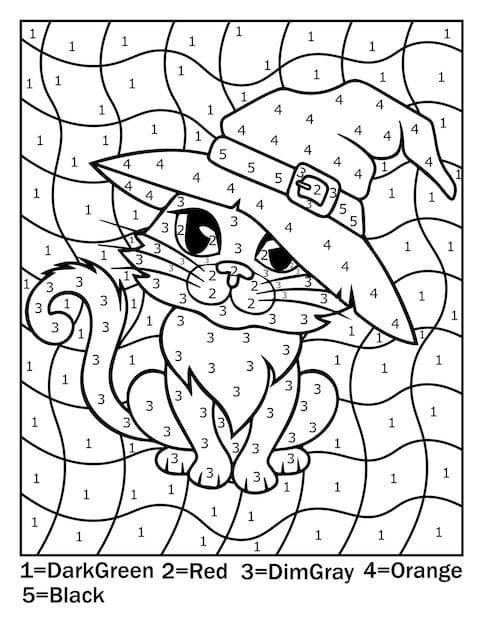 Chat Sorcière Mignon Coloriage Magique