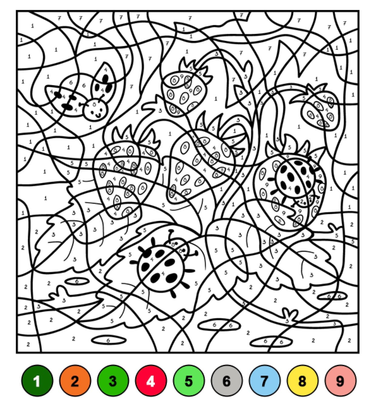 Coccinelles et Fraises Coloriage Magique