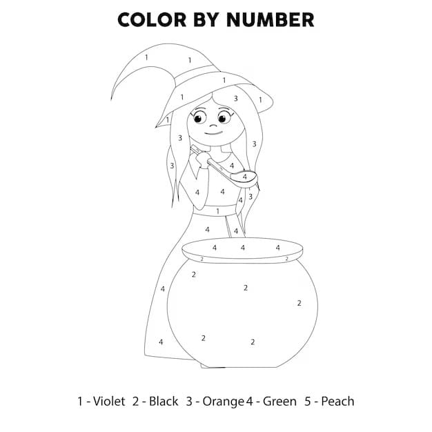 Facile Sorcière Coloriage Magique