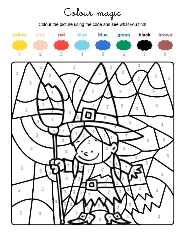 Mignonne Sorcière Coloriage Magique