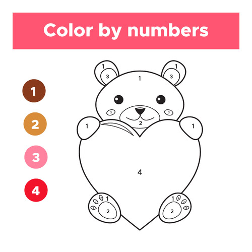 Ours en Peluche au Grand Cœur Coloriage Magique