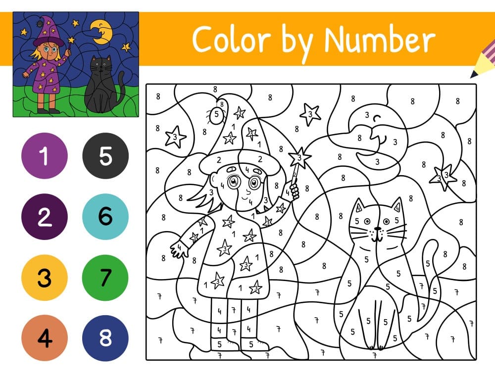 Sorcière à Halloween Coloriage Magique