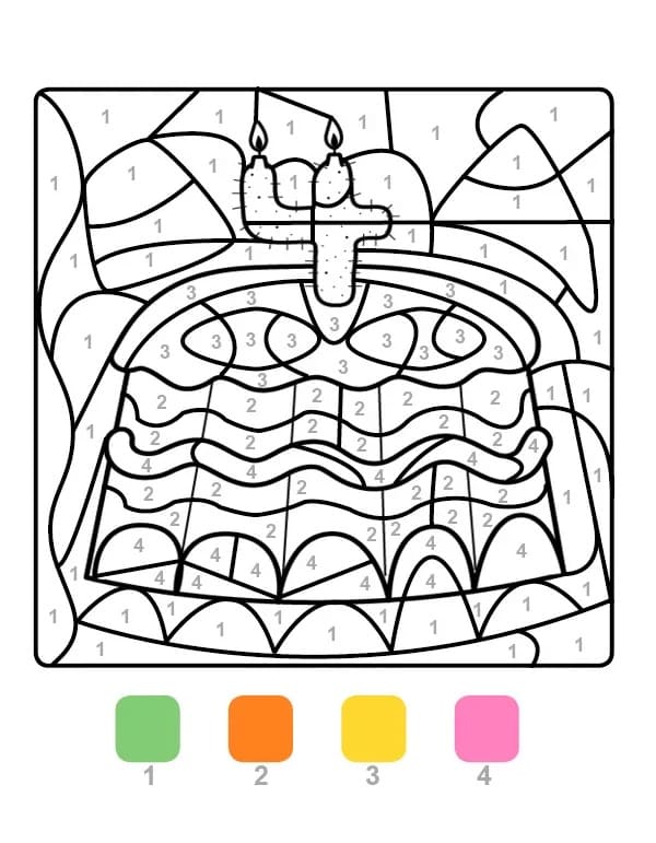 Gâteau d'Anniversaire Attirant Coloriage Magique