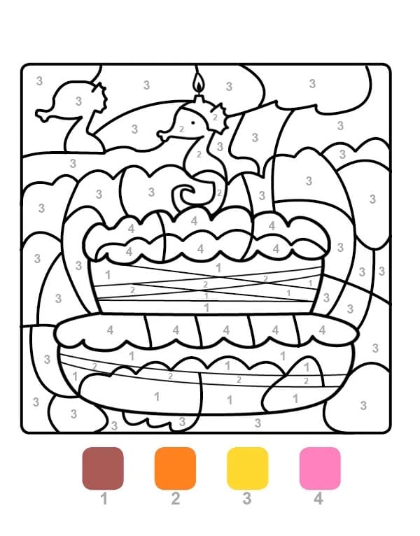 Gâteau d'Anniversaire Beau Coloriage Magique