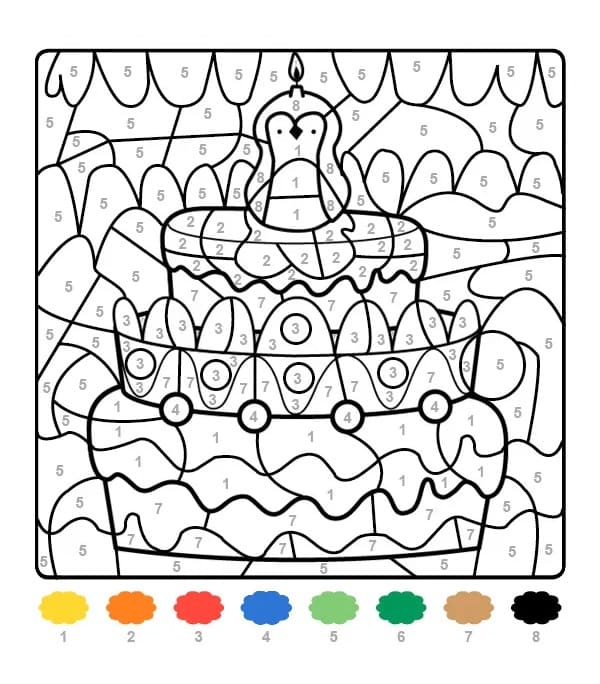 Gâteau d'Anniversaire Mignon Coloriage Magique