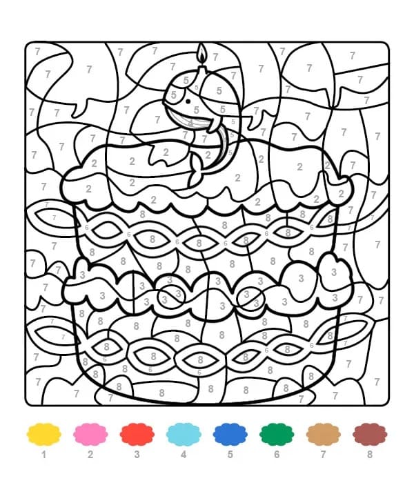 Gâteau d'Anniversaire Sucré Coloriage Magique