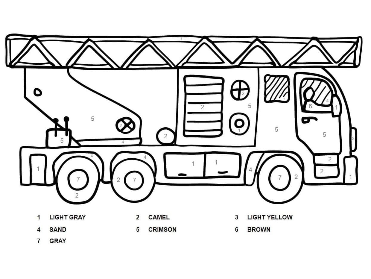Le Camion de pompiers Coloriage magique
