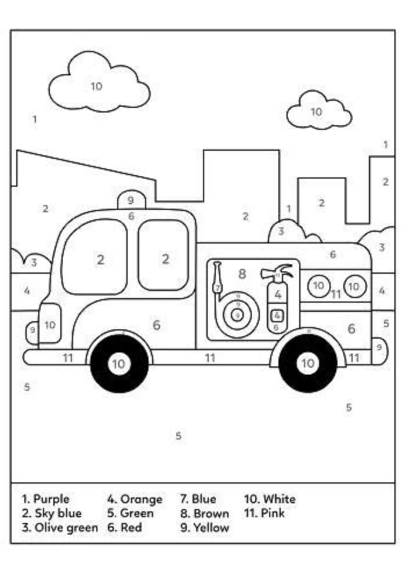 Un Camion de pompiers Coloriage magique