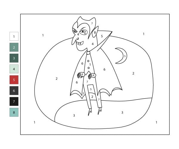 Vampire et Lune Coloriage Magique